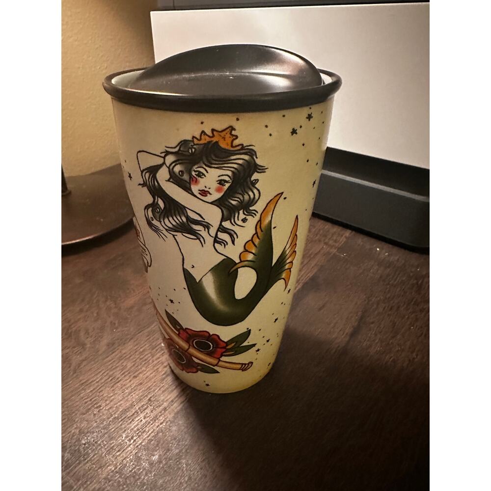 STARBUCKS ED HARDY 2015 MERMAID SIREN CERAMIC MUG WITH COVER